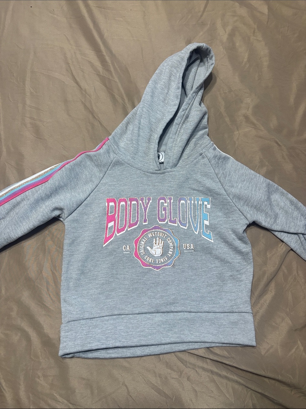 Body Glove Gray Hoodie with Pastel Multicolor Logo
